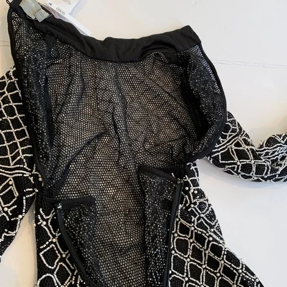 NEW asos Women’s Size 4 Small Black and White Long Sleeve Beaded Mini Dress - Picture 4 of 11
